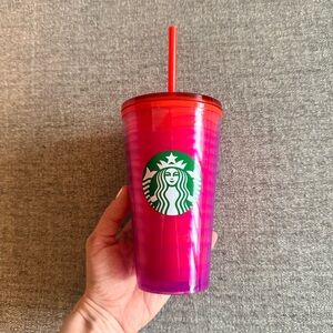 STARBUCKS Summer Red and Magenta Waves Tumbler